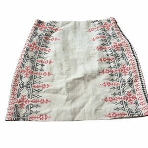 LOFT Cream and Red Embroidered Mini Skirt